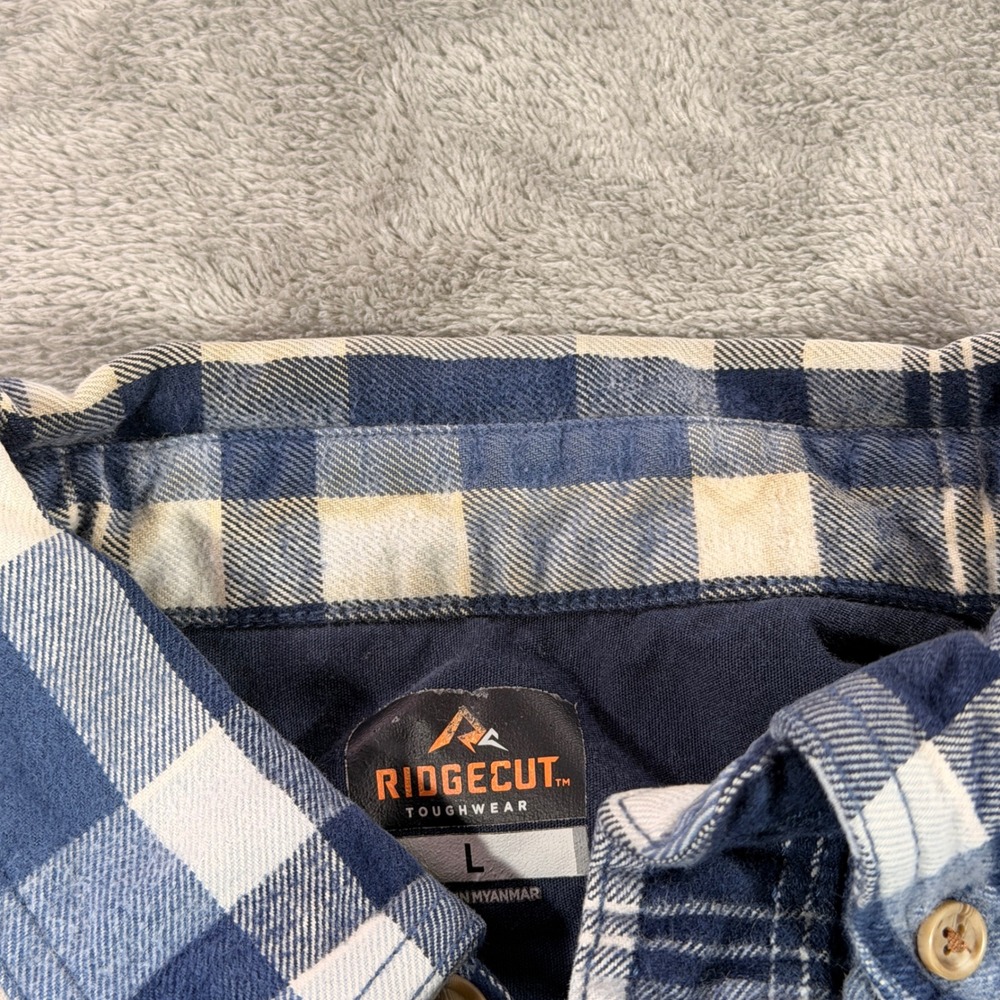 Ridgecut Button Down Shirt Men Large Blue Plaid Long Sleeve Workwear FMW21-10731 - Picture 6 of 10
